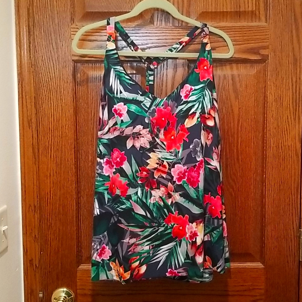 Aqua Green Floral Tankini Top Razorback NWT